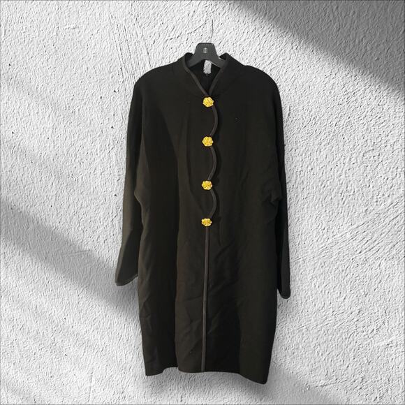 Dominic Rompollo Black Wool Dress Artsy Buttons Longline 16  Vintage Classic - Picture 1 of 8